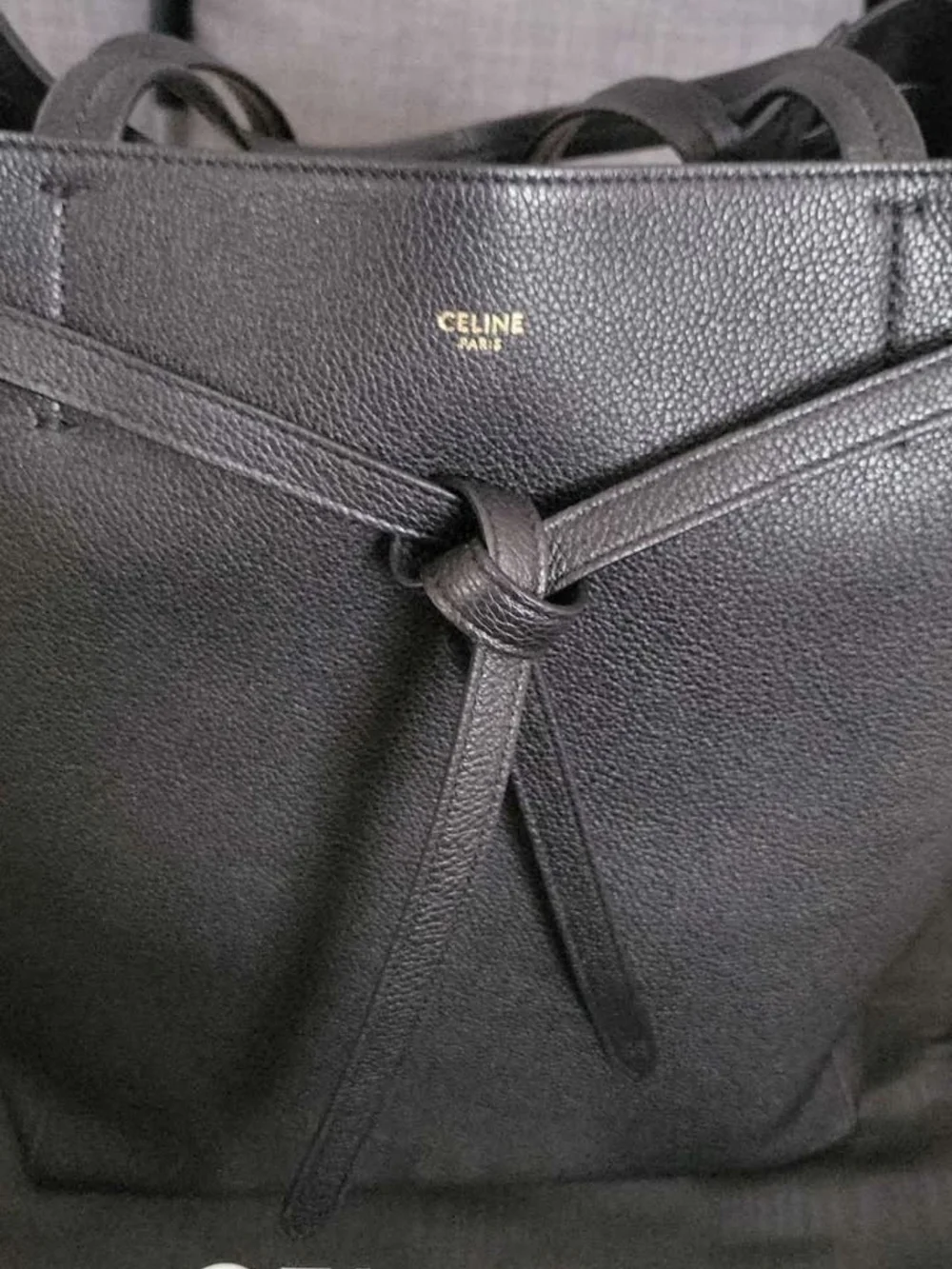 Celine Black Pebbled Leather Knot-Front Tote - Picture 4 of 6